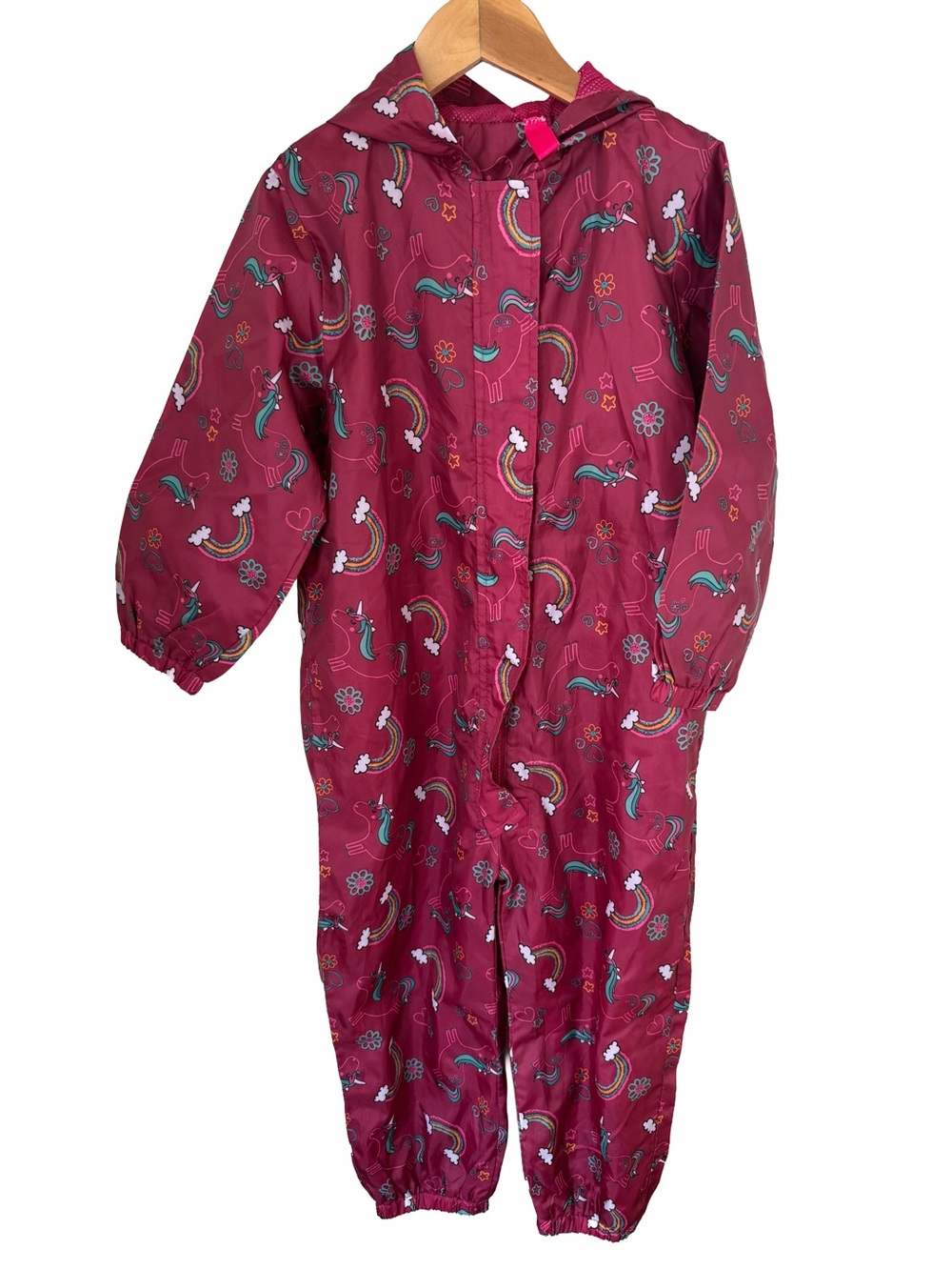 Nutmeg Kids Unicorn & Rainbow One-Piece Waterproof Rainsuit Size 4/5 years